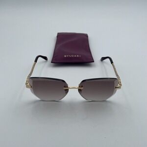 Bvlgari Serpenti Viper Geometric Sunglasses Black Gold Brown Rimless w/ Case